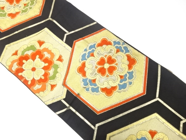 JAPANESE KIMONO / ANTIQUE FUKURO OBI / SILK / WOVEN FLOWER CREST